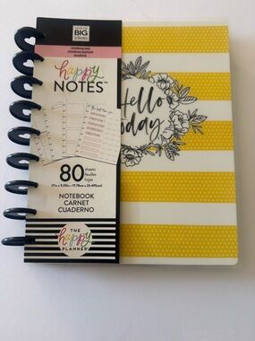 The Happy Planner Happy Notes Yellow & White Striped "Hello Today" Notebook